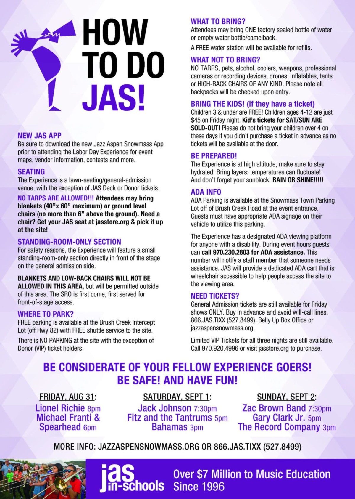 How To's for the JAS Labor Day Experience JAS Jazz Aspen Snowmass